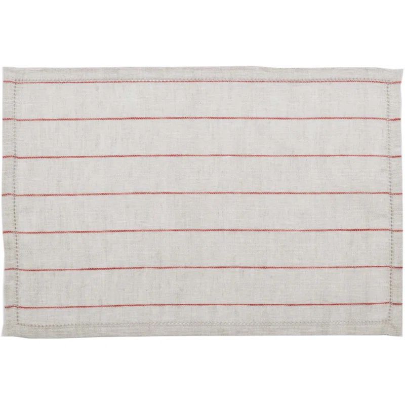 Tan and Red Striped Linen Rectangle Placemat Set of 6