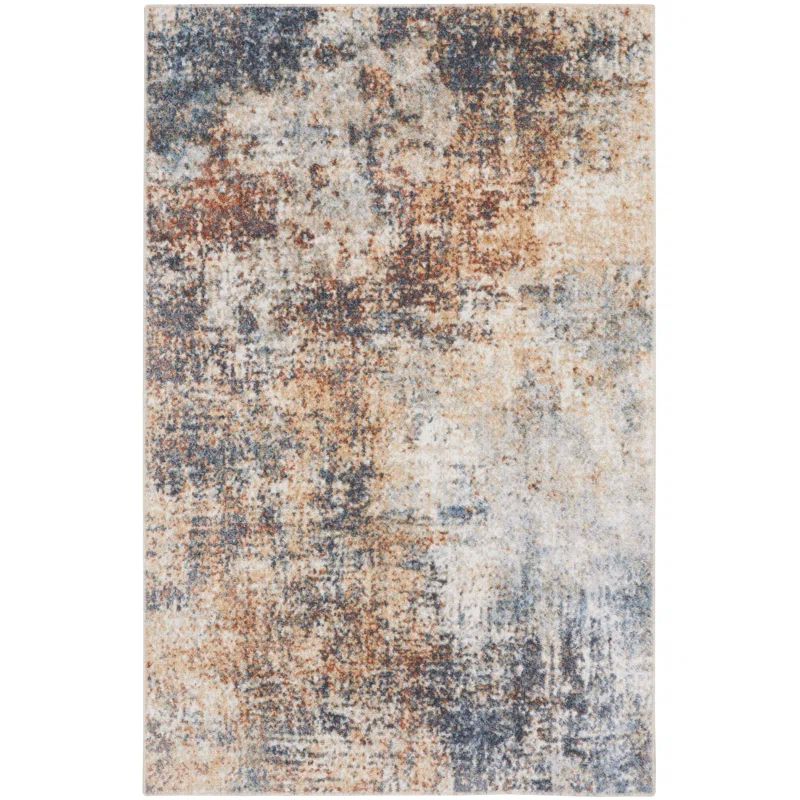 Ivory Abstract Synthetic 3'3" x 5' Easy-Care Area Rug