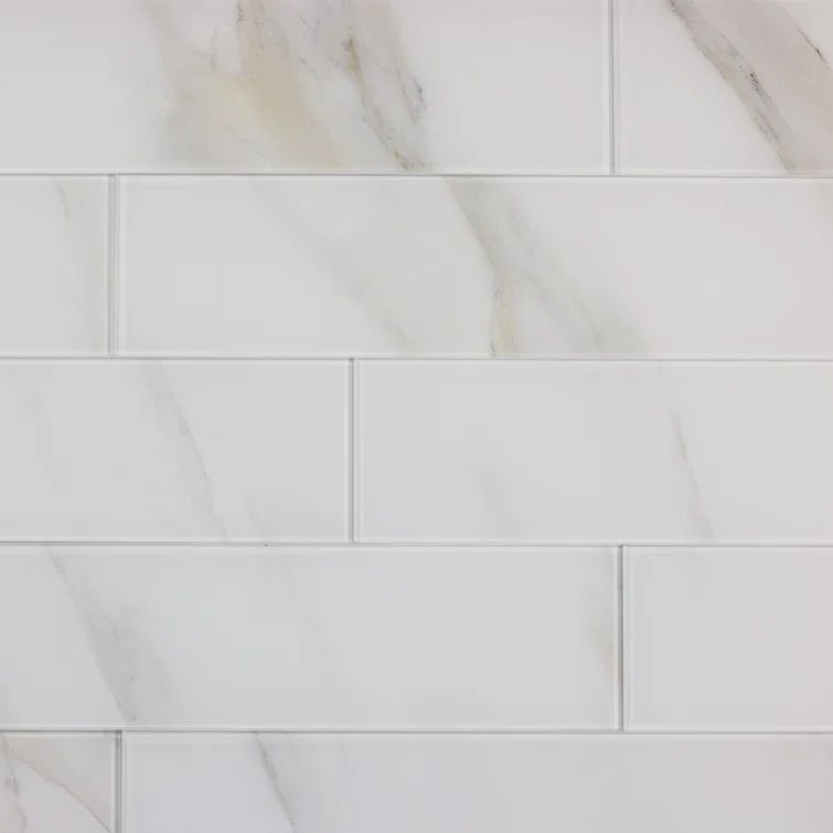 Glossy Calacatta White 4x16 Marble Look Glass Subway Tile