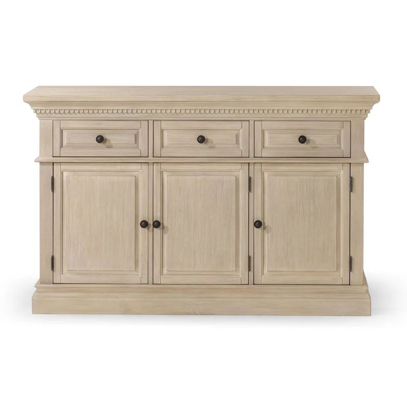 Theo Antiqued White Wooden Sideboard with Drawers and Shelves