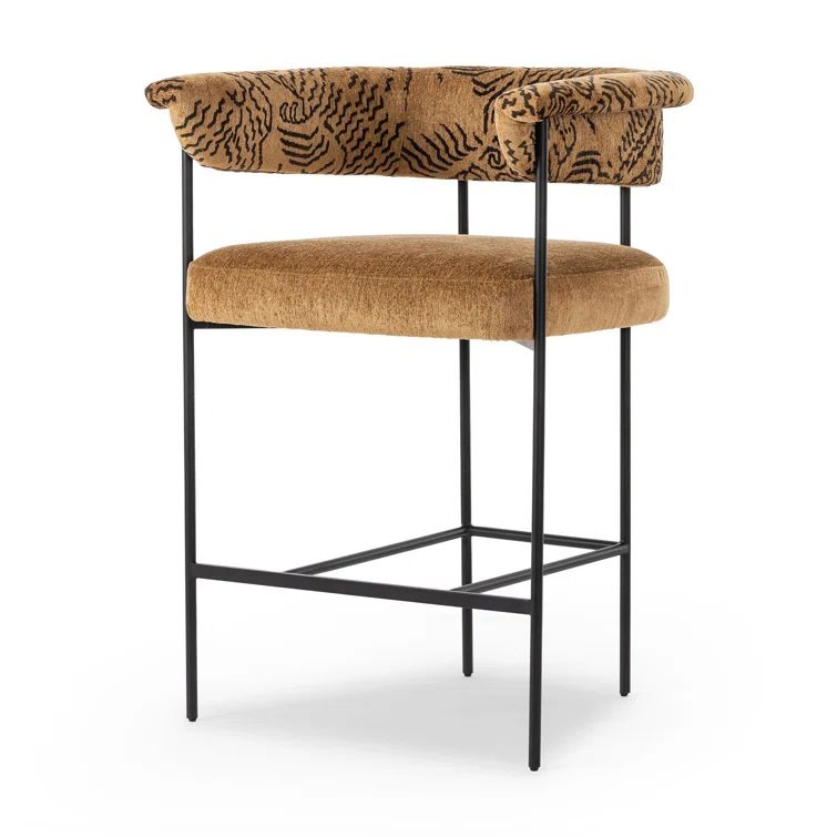 Camel Rayon Upholstered Counter Stool with Matte Black Metal Frame