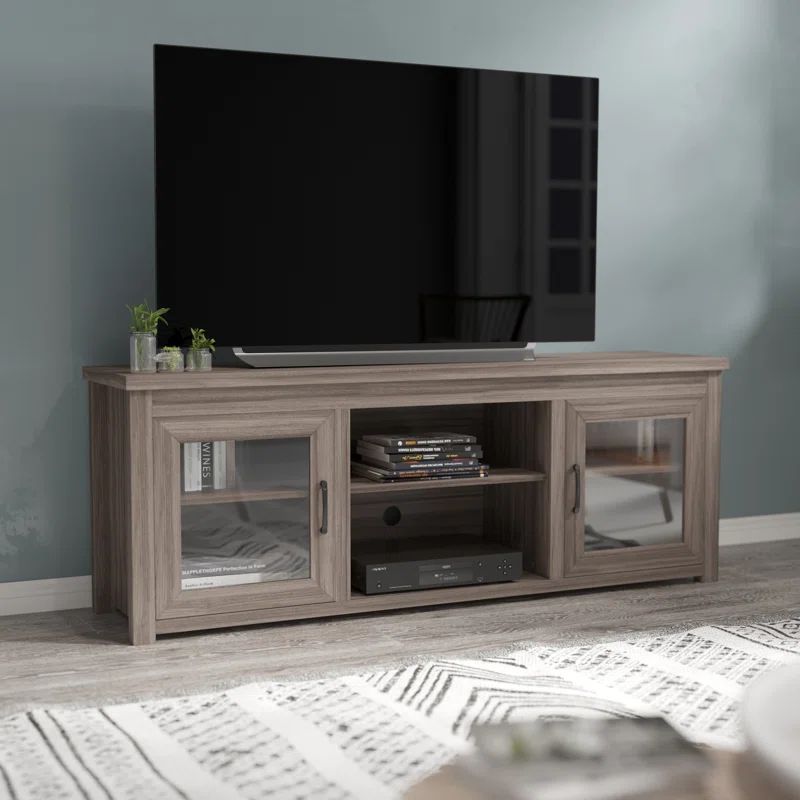 Sheffield 65" Gray Wash Oak TV Stand with Glass Doors