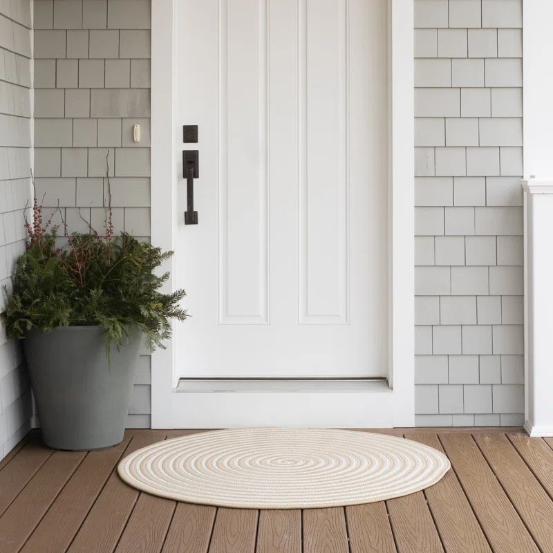 Tan and Off-White Polypropylene Round Patio Mat
