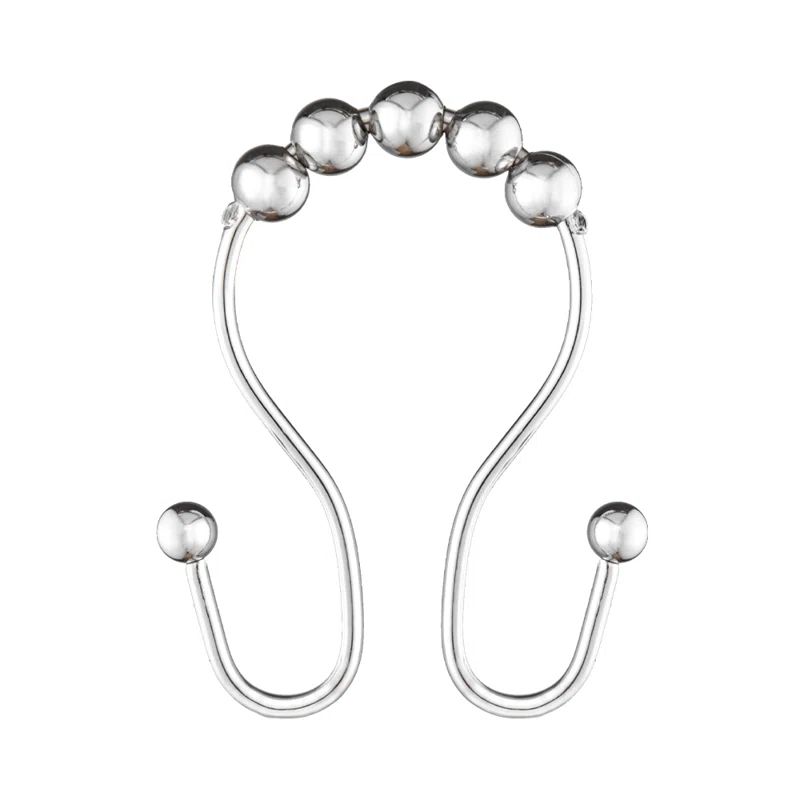 Chrome Stainless Steel Double Shower Curtain Hooks Set of 12