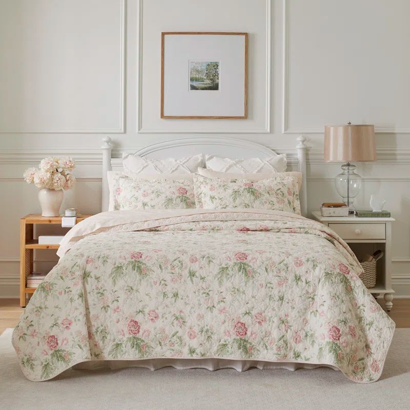 Breezy Floral Pink Cotton Reversible Full Quilt Set