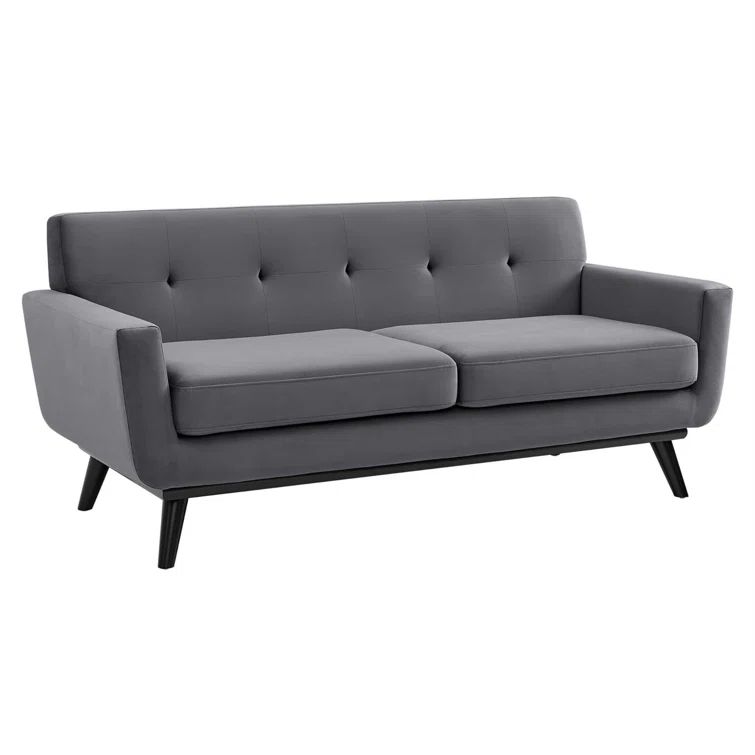 Mid-Century Modern Gray Fabric Loveseat with Tufted Detail