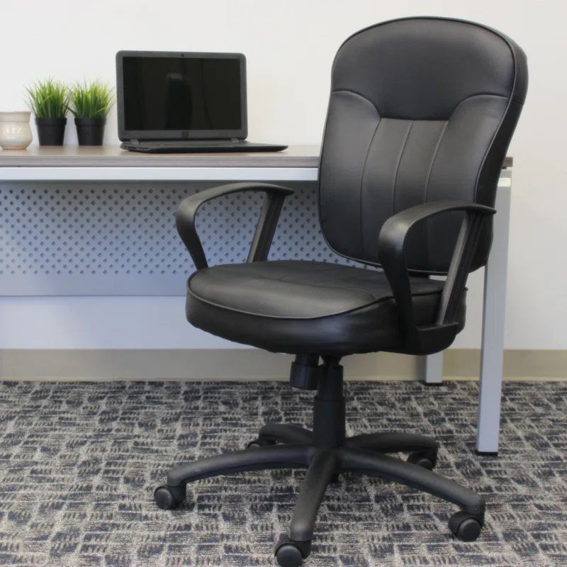 Black High Back Swivel Leather Task Chair with Plastic Base