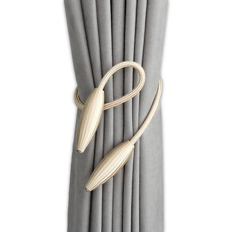 Beige Fabric Decorative Curtain Tiebacks with Crystal Accents (Set of 2)