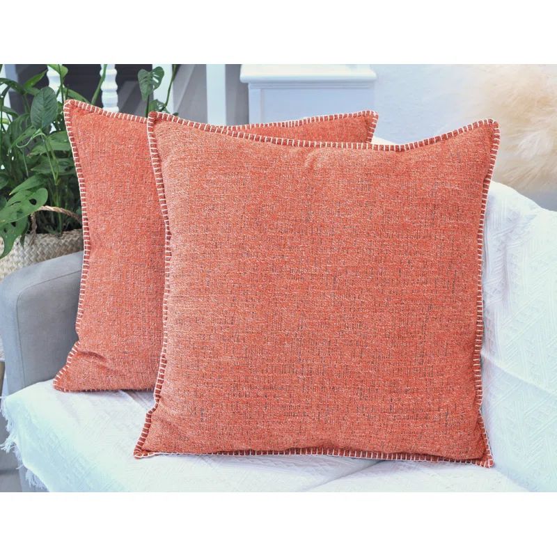 Oveesha Orange Chenille Embroidered Square Throw Pillow Covers Set