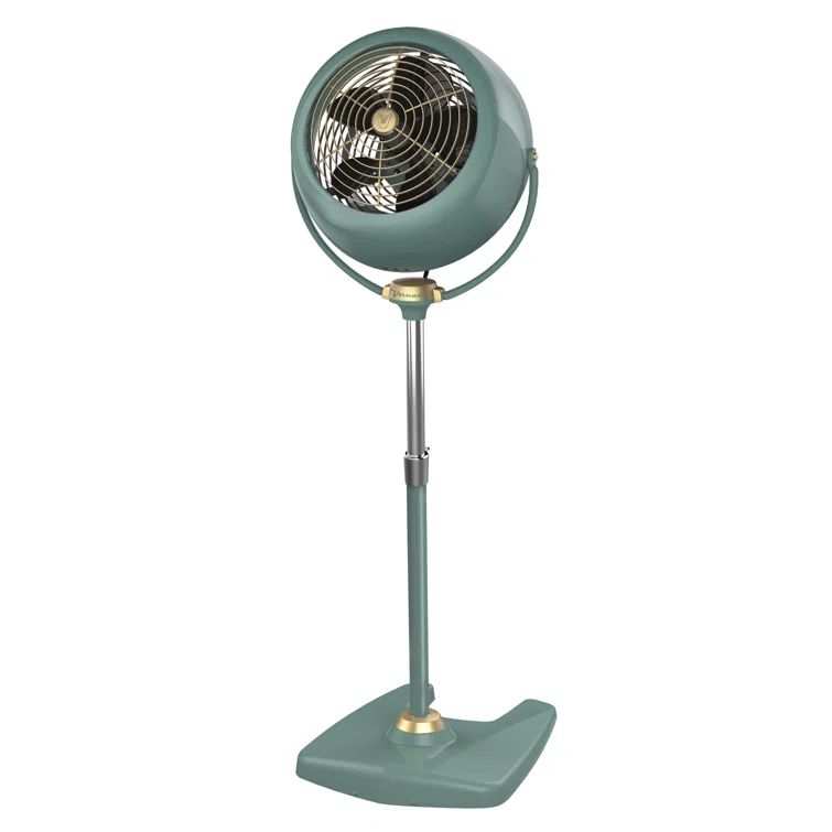 Green Vintage Metal Adjustable Height Pedestal Fan