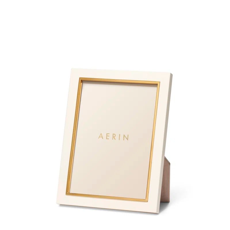Cream Leather Picture Frame with Gold Detailing