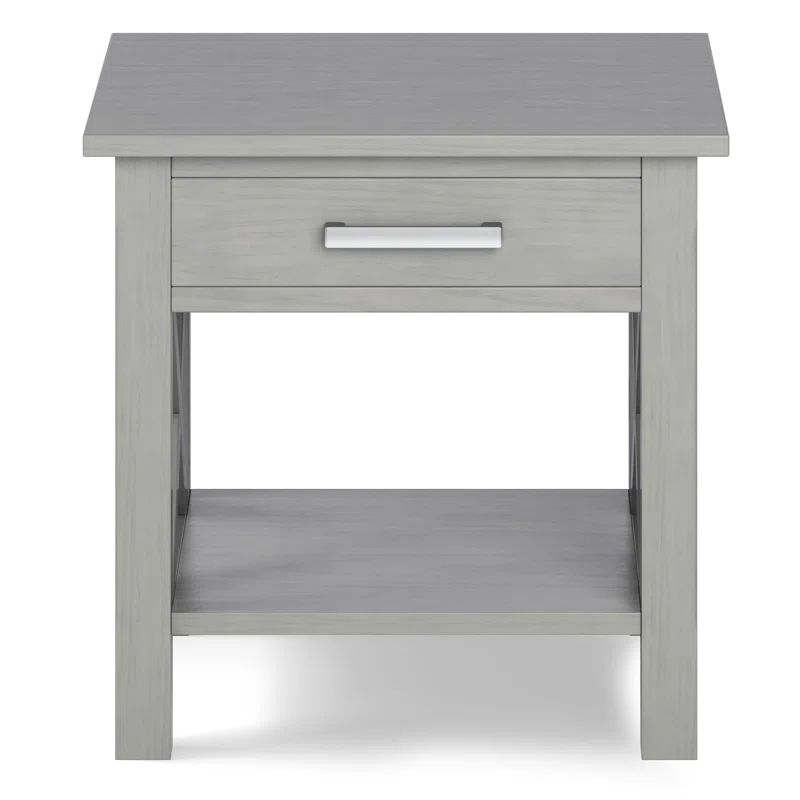 Fog Gray Solid Wood Transitional End Table with Storage