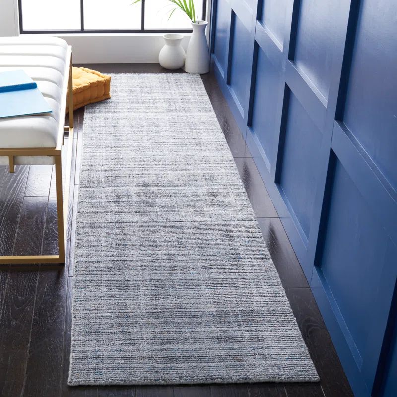 Mirage Dark Grey Handwoven Wool and Viscose Runner Rug