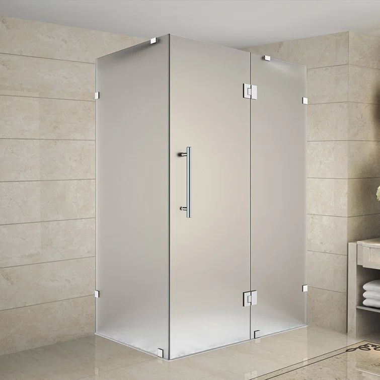 Avalux 40" x 72" Frameless Frosted Glass Shower Enclosure with Chrome Hardware
