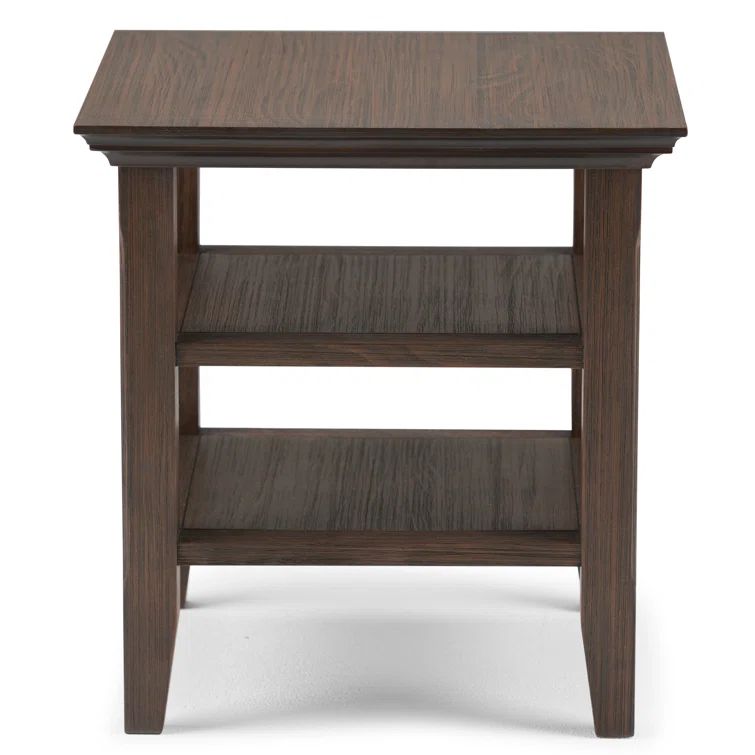 Acadian Rustic Farmhouse Brown Square Wood End Table with Shelves