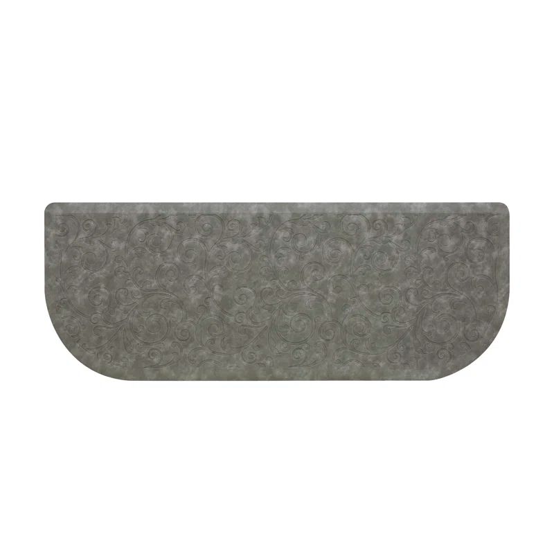 Gray Faux Leather Anti-Fatigue Kitchen Mat, 48" Semi-Circle