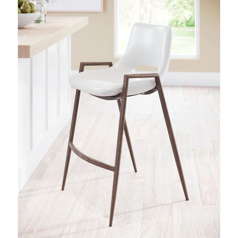 White and Walnut Mid-Century Modern Counter Stools, Set of 2
