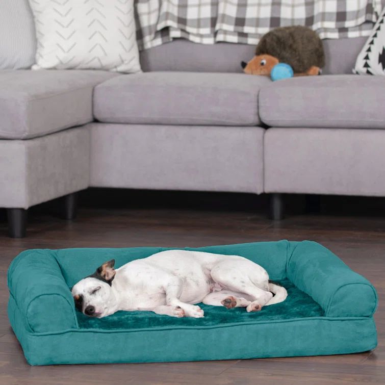 Medium Deep Pool Plush and Suede Orthopedic Sofa Dog Bed