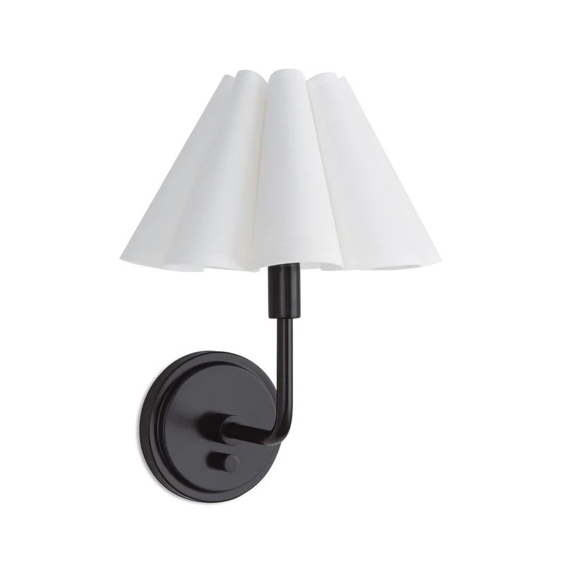 Blackened Brass Sconce with White Linen Shade