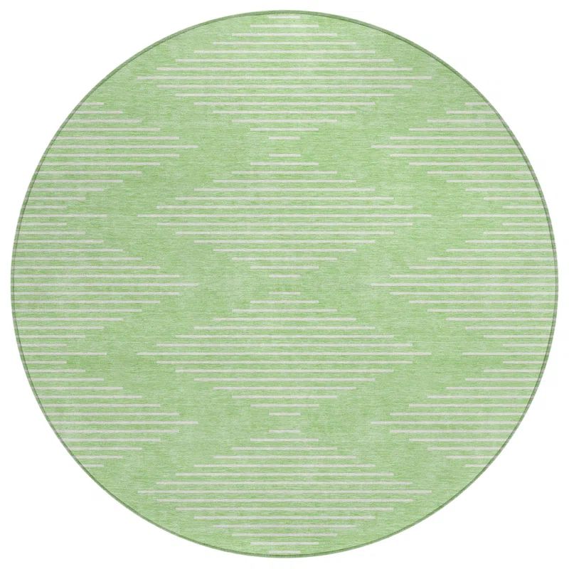 Mint Green Round Synthetic Flat Woven Washable Rug