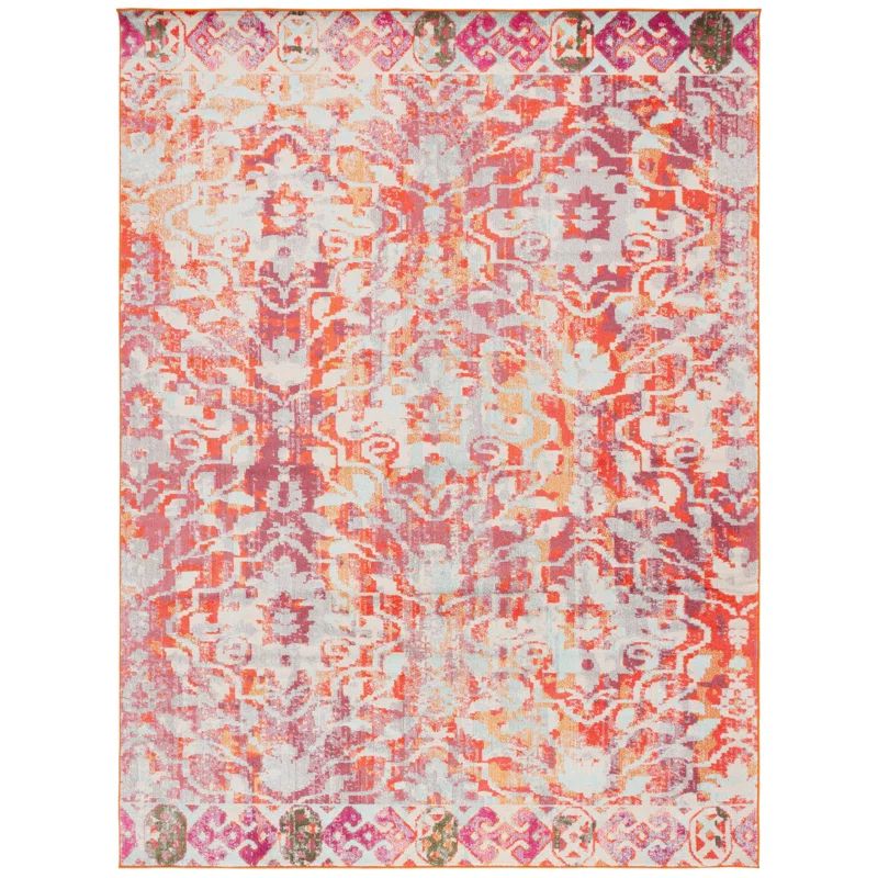 Ivory and Orange Geometric Flat Woven Area Rug