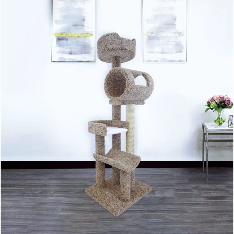Brown Sisal and Wood Freestanding Cat Climbing Tower