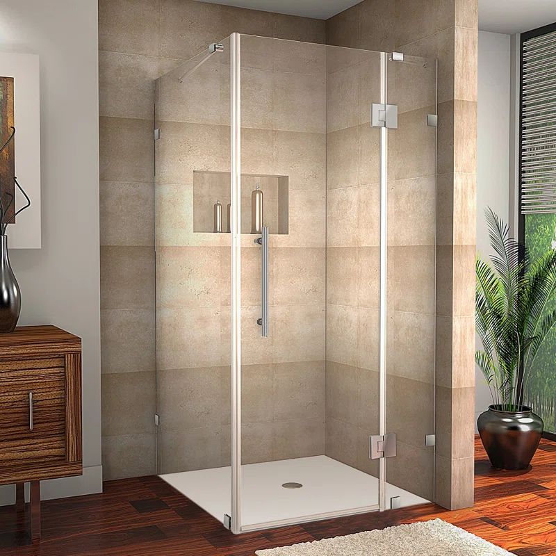 Avalux Frameless Stainless Steel Clear Glass Corner Shower Enclosure