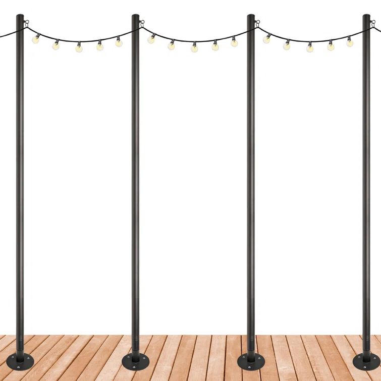 Black Steel 10-Foot String Light Poles Multipack for Deck Mount