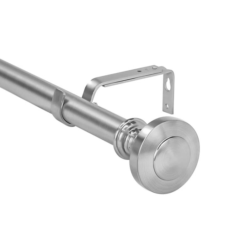 Brushed Steel Adjustable Single Curtain Rod with Decorative Finials