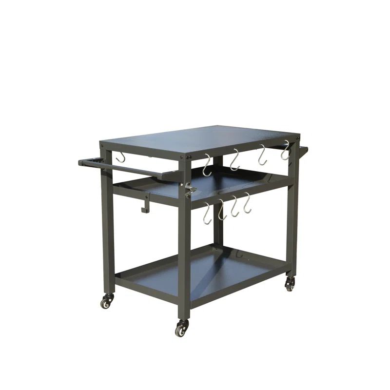 Black 3-Shelf Stainless Steel Outdoor Grill Cart with Wheels