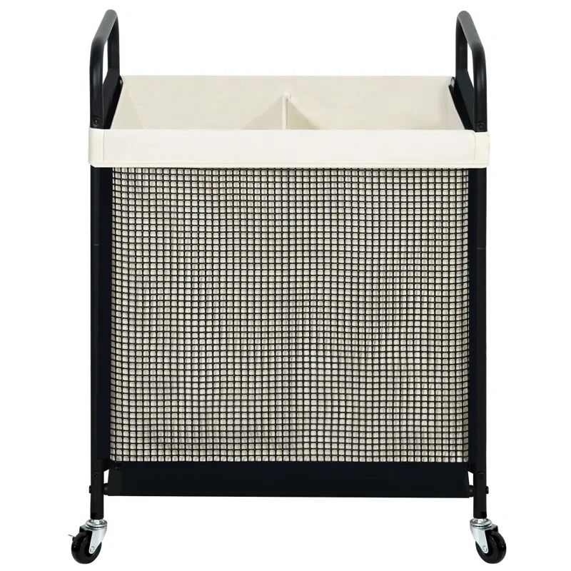 Black and Beige 100L Rolling Laundry Hamper with Steel Frame