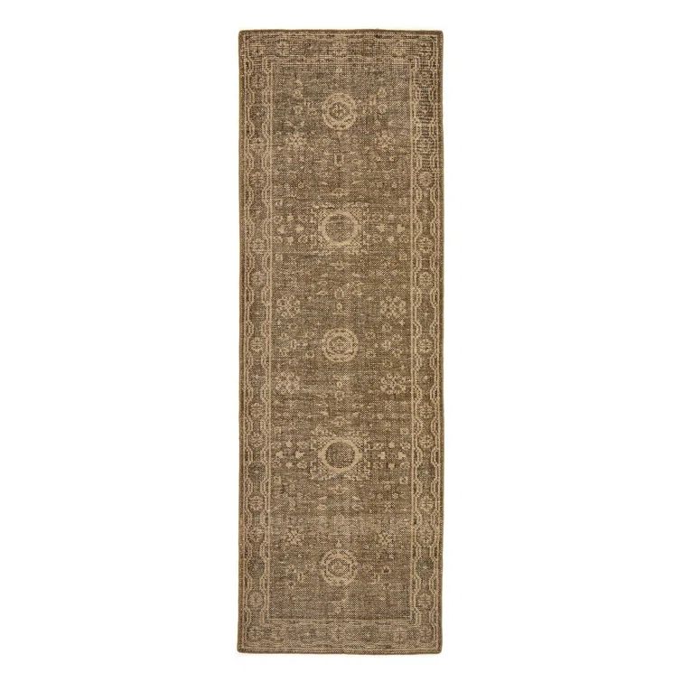 Hand-Knotted Cortona Olive Wool Runner Rug 3'X9'