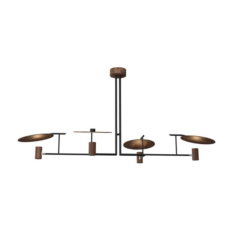 American Walnut and Black Modern Island Chandelier