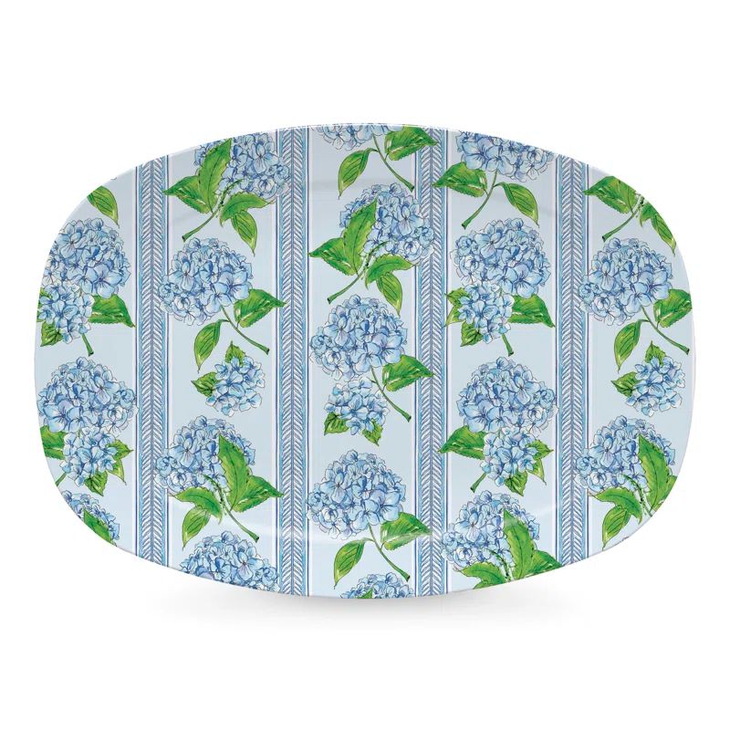 Hydrangea Blue and Green Melamine Platter, 14in