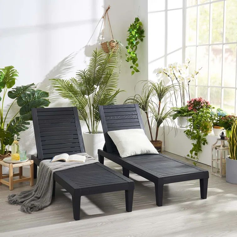 Nestl Black Adjustable Polyresin Outdoor Chaise Lounge Set