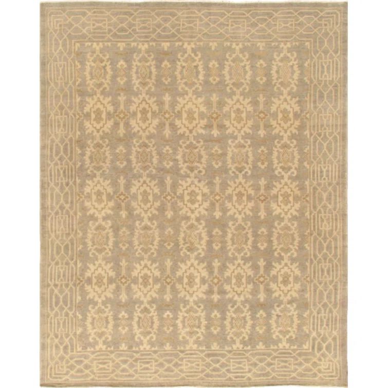 Azerbaijan Light Gray Floral Hand-Knotted Wool Rug