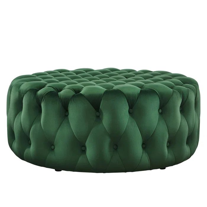 Amour 40" Emerald Tufted Round Velvet Ottoman