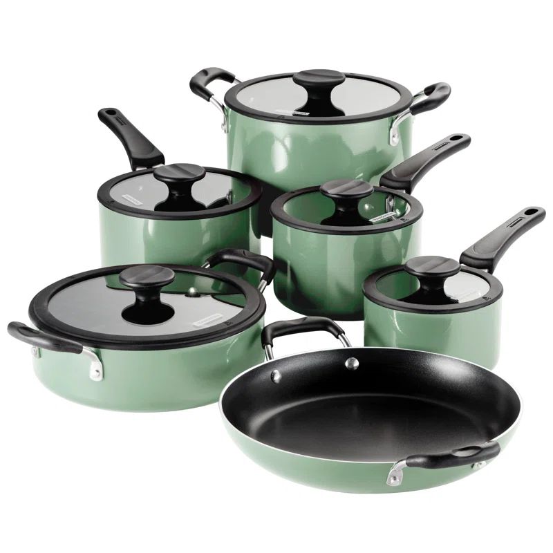 15-Piece Red Aluminum Nonstick Cookware Set with Enamel Finish