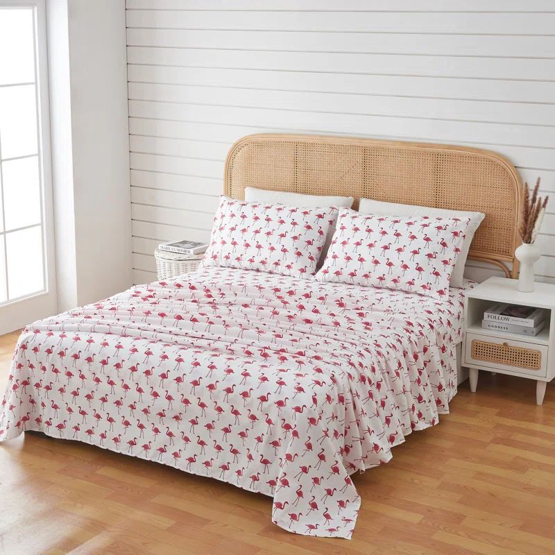 Queen Flamingo Print Coastal Microfiber Sheet Set