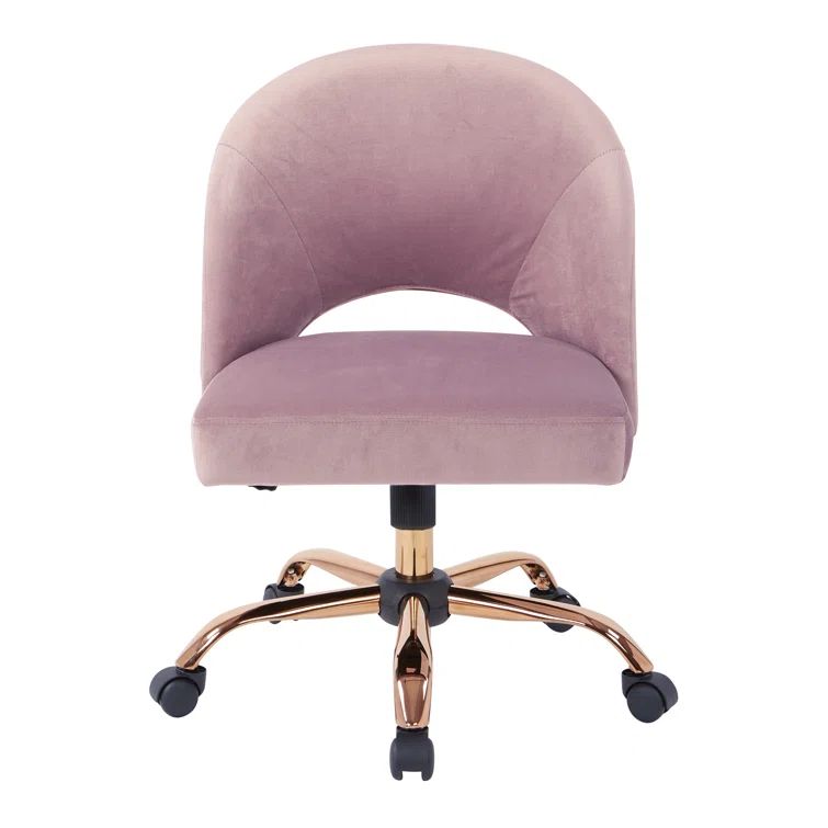 Mauve Leather and Metal 29" Swivel Accent Chair