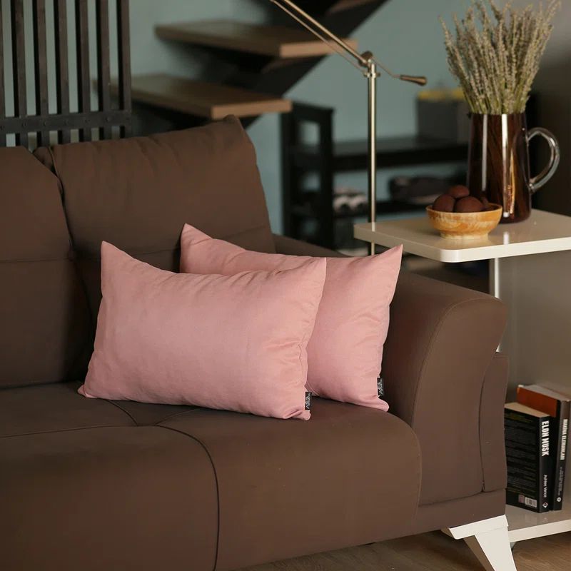 Light Pink Polyester Lumbar Pillow Covers Set of 2