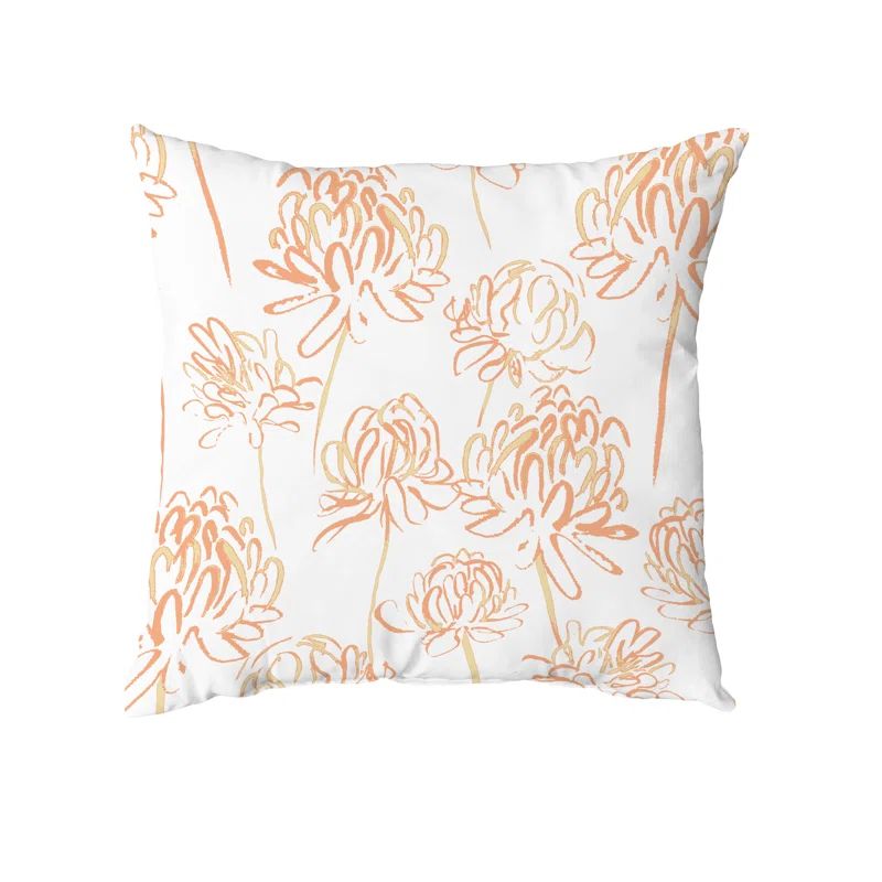 Orange and White Floral Square Throw Pillow, 16" x 16"