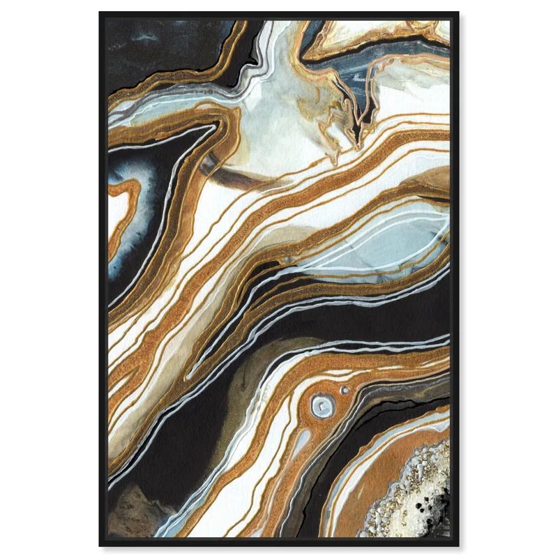 Black and Gold Abstract Canvas Wall Art with Floater Frame