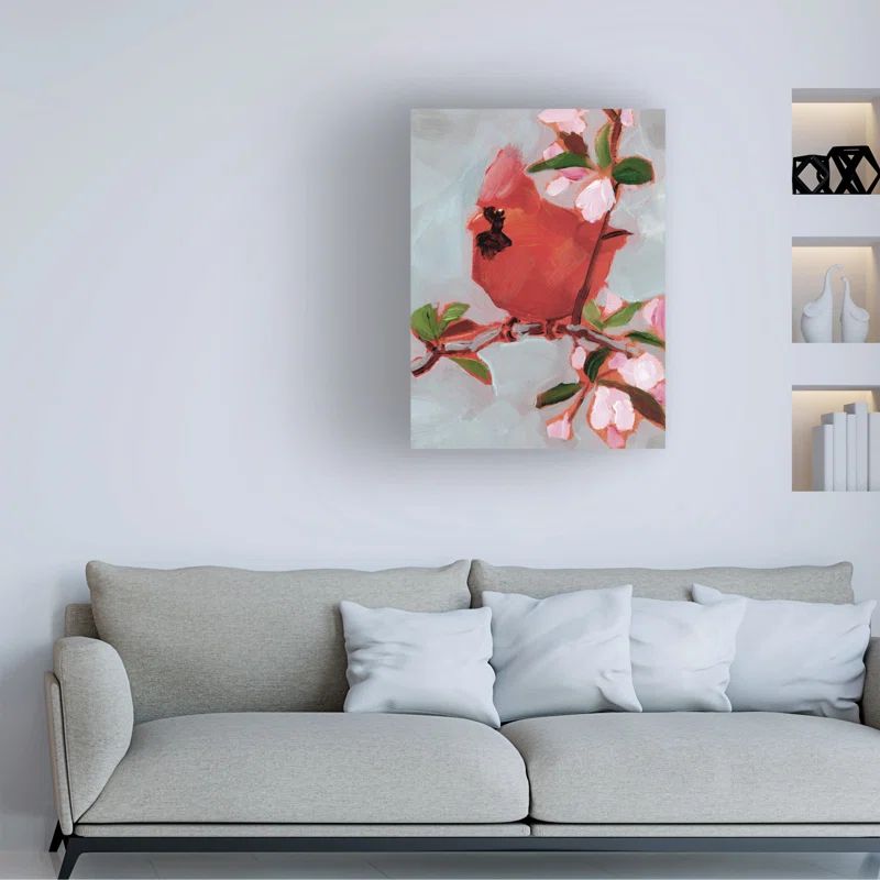 Large Vertical Canvas Art with Painted Songbird in Multicolor