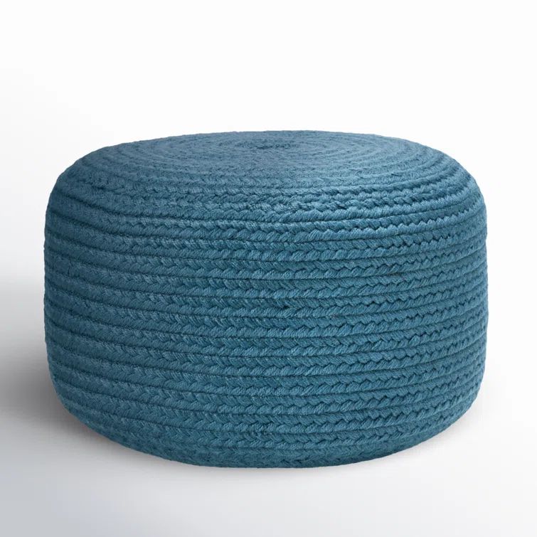 Blue Round Polyester Outdoor Ottoman Pouf