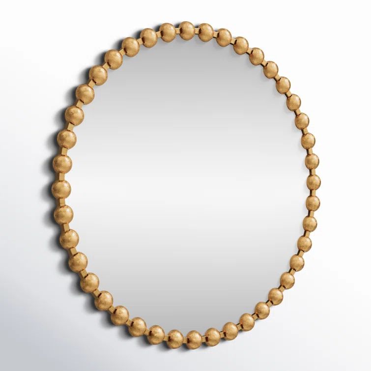 36" Round Gold Beaded Metal Wall Mirror