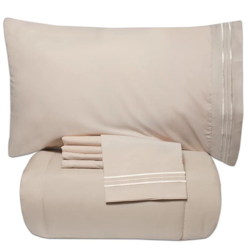 Cream Twin Down Alternative Microfiber 7-Piece Bed in a Bag Set