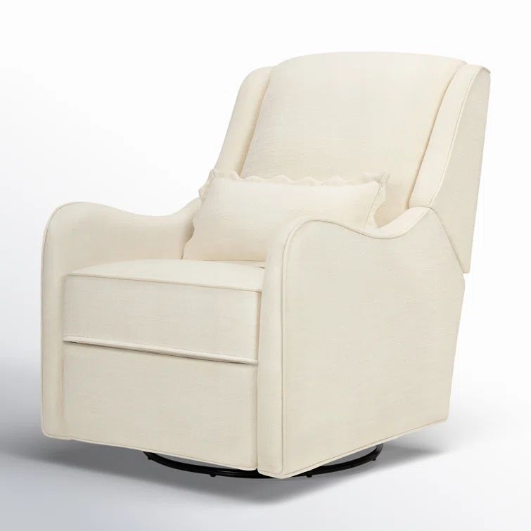 Ivory Eco-Basketweave Swivel Recliner with Wood Accents