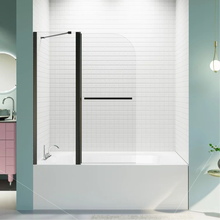 Matte Black Frameless Folding Shower Door with Tempered Glass