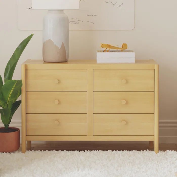 Honey Pine Horizontal 6-Drawer Nursery Dresser